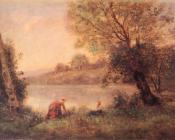 Ville-D'avray - Paysanne Et Son Enfant Entre Deux Arbres Au Bord De L'etang - 让·巴蒂斯特·卡米耶·柯罗